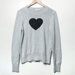 Gap Grey Intarsia Heart Pullover Crew Neck Sweater